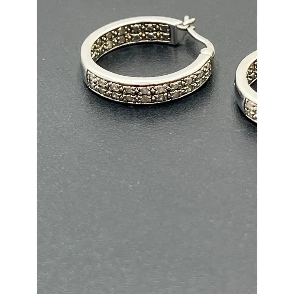 DBJ Dee Berkley 925 Sterling Silver Genuine Cut Diamond‎ In & Out Hoop Earrings
